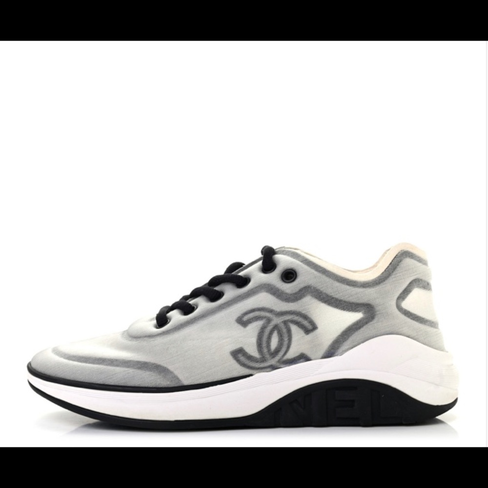 Chanel white and black mesh fashion sneakers